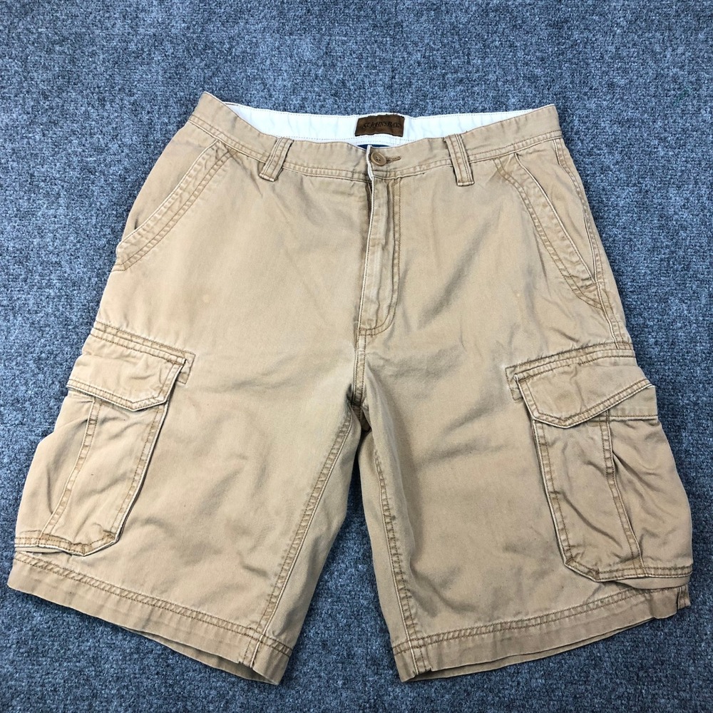 St Johns Bay Mens Cargo Shorts Tan Khaki 100% Cotton Size 32 Casual Outdoor